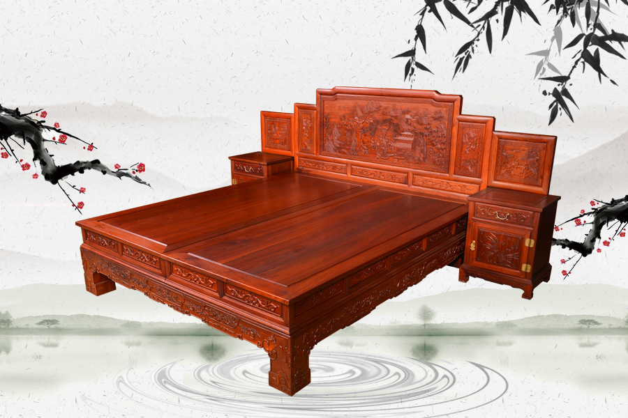 皇帝也喜欢的的古典缅花双人床老挝大红酸枝架子床