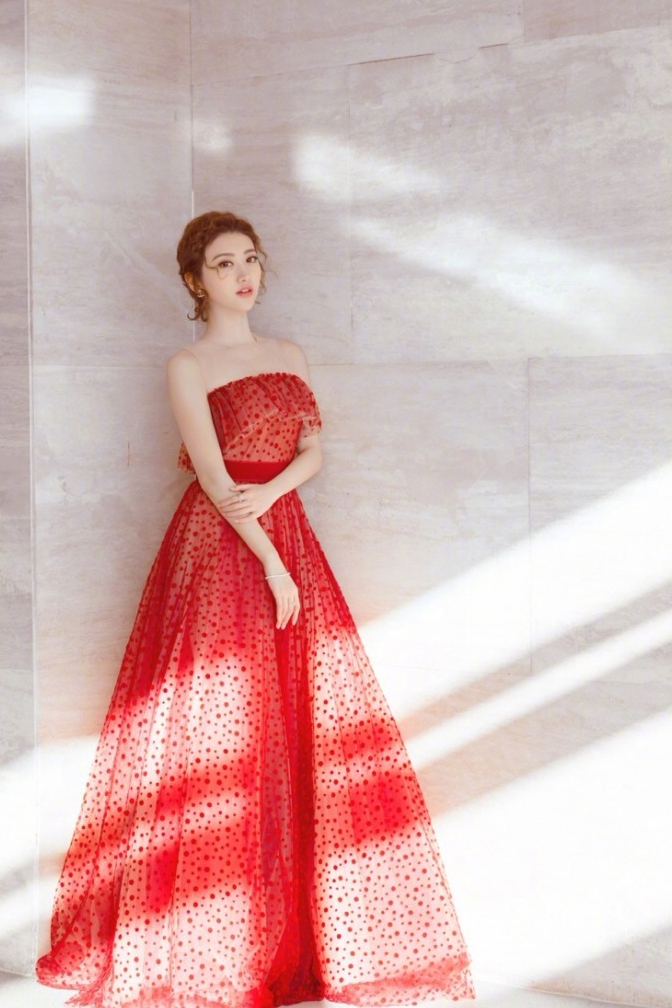 景甜红裙图片