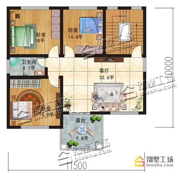 農村110平方米別墅設計圖,3層框架結構40萬