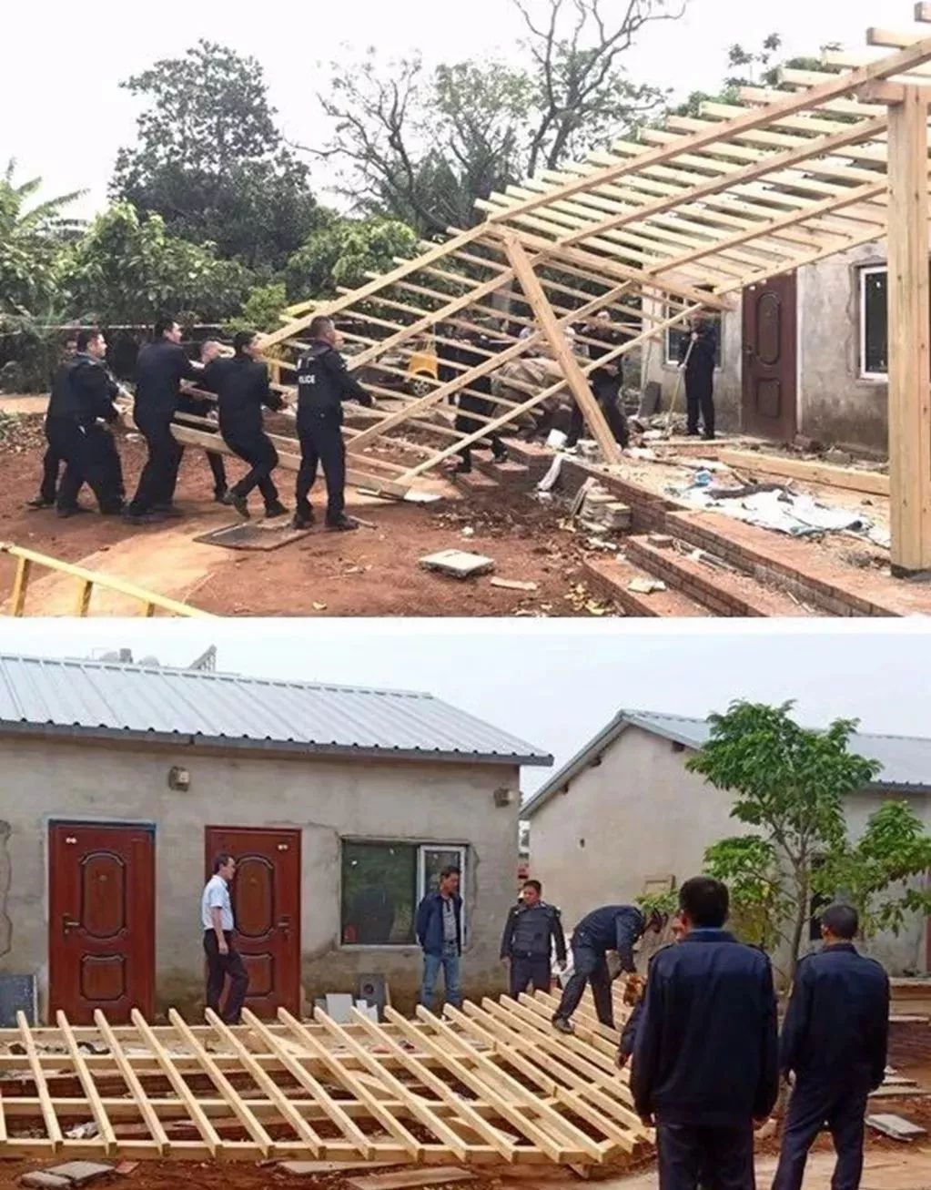 涠洲岛一村民违章搭建木棚拒不整改,被执法人员依法拆除