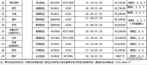 南岳机场航班时刻表图片