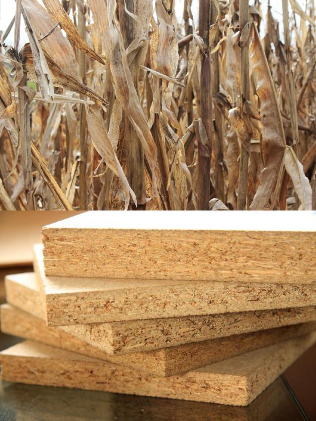 这麦秸板是一种人造复合板材,原料是我们农村地里种的玉米秸秆,真的没
