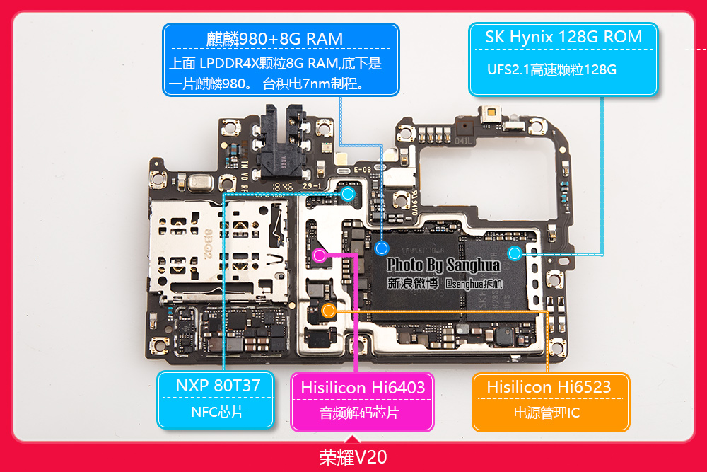 华为荣耀20主板分布图图片