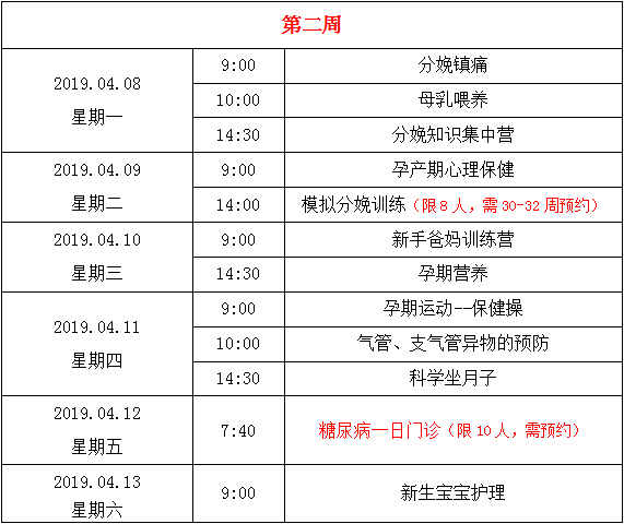 2019年4月份孕婦學校課程公佈啦孕麻麻快來圍觀