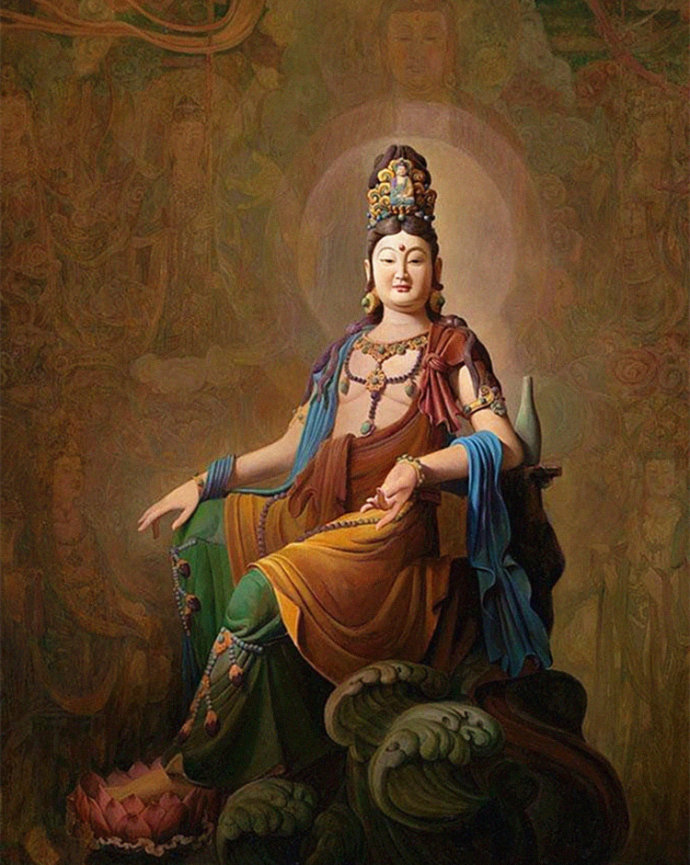 作品的创作,用油画的语言来表现佛教的思想和美,并选择观音菩萨作为