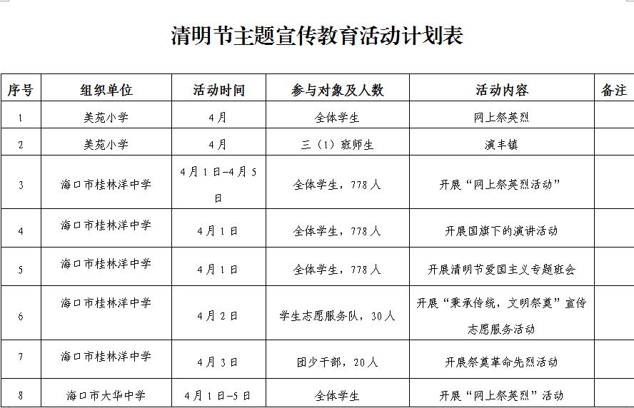 清明节周计划表图片