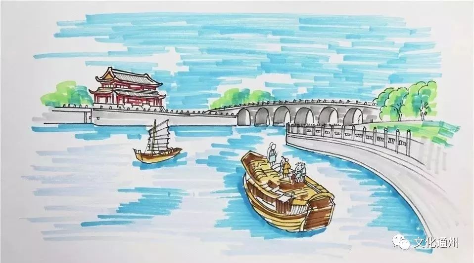 通州运河绘画图片
