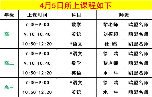 鷗盟教育高中兩大校區清明上課安排