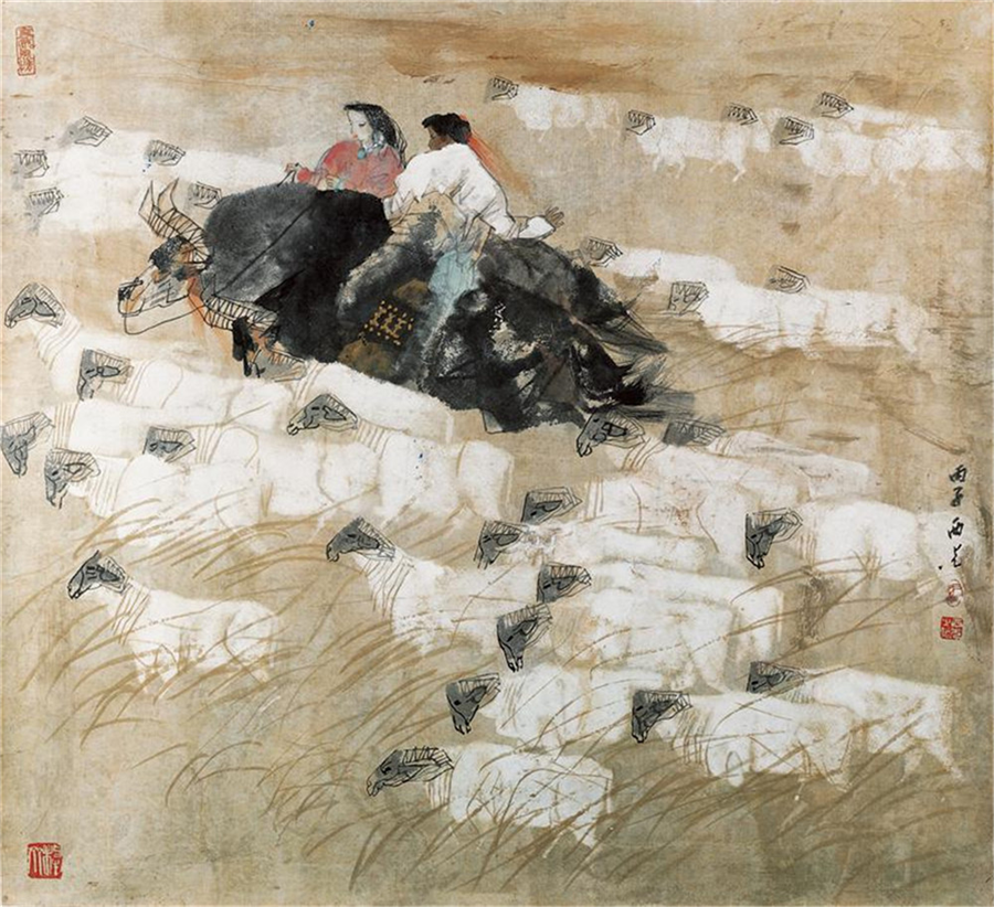 《酥油飄香》136×68cm 2007年《春意》56×48cm 1983年《主任印象》