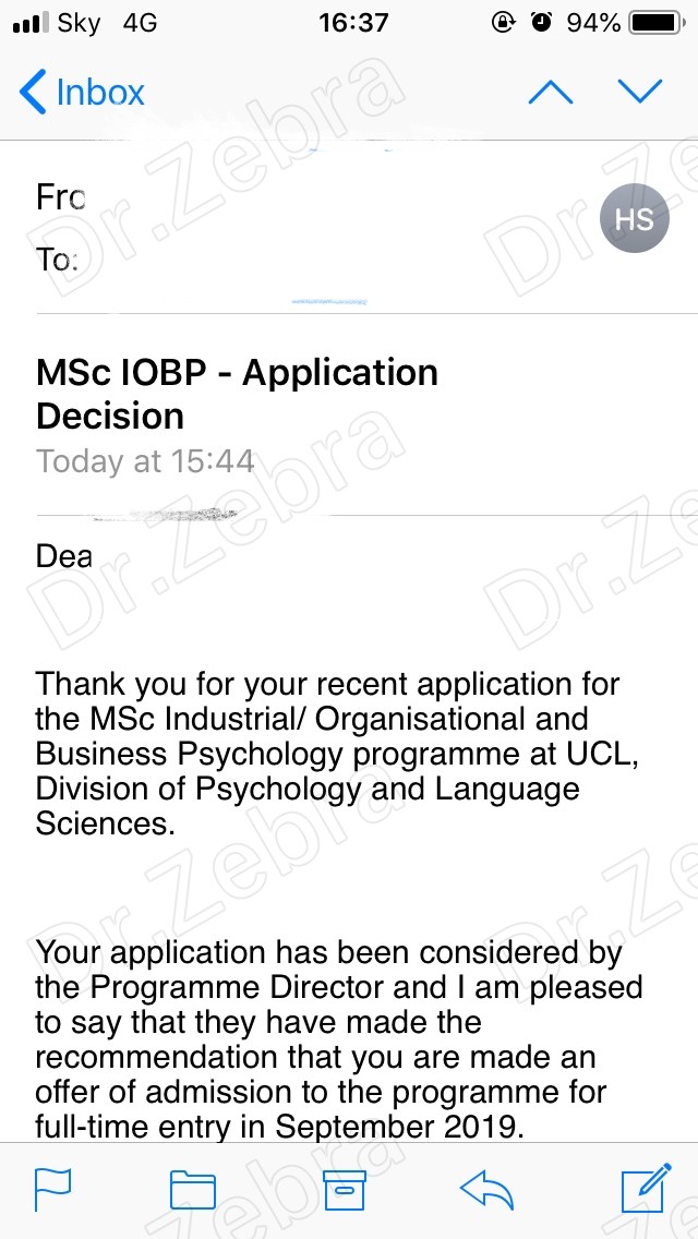 斑马博士，斑马博士留学中心，University College London,UCL,MSc Industrial/Organizational and Business Psychology,伦敦大学学院,工业/组织与商业心理学理学硕士