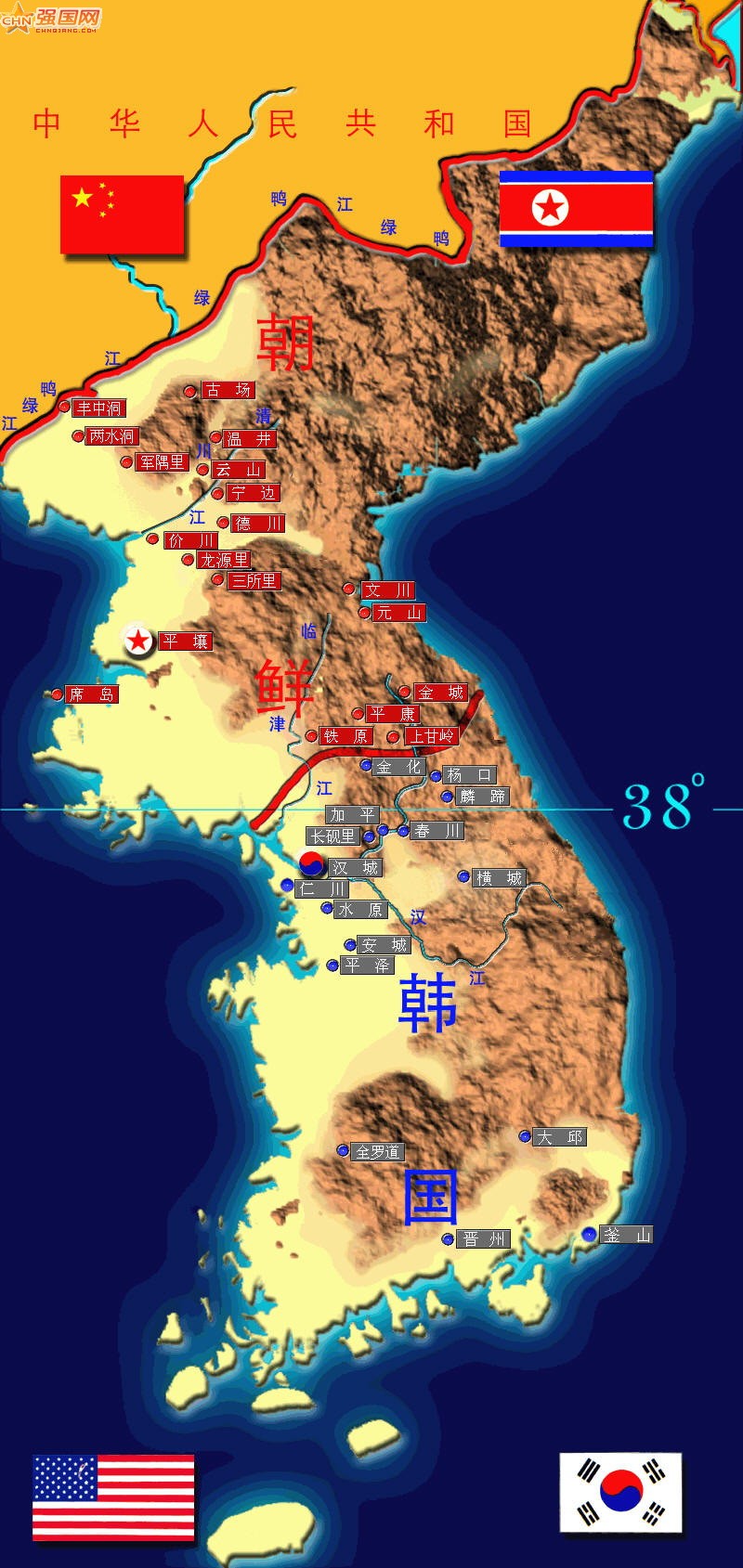 三八线军事分界线地图图片