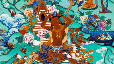 ,指用彩缎装裱后悬挂供奉的宗教卷轴画