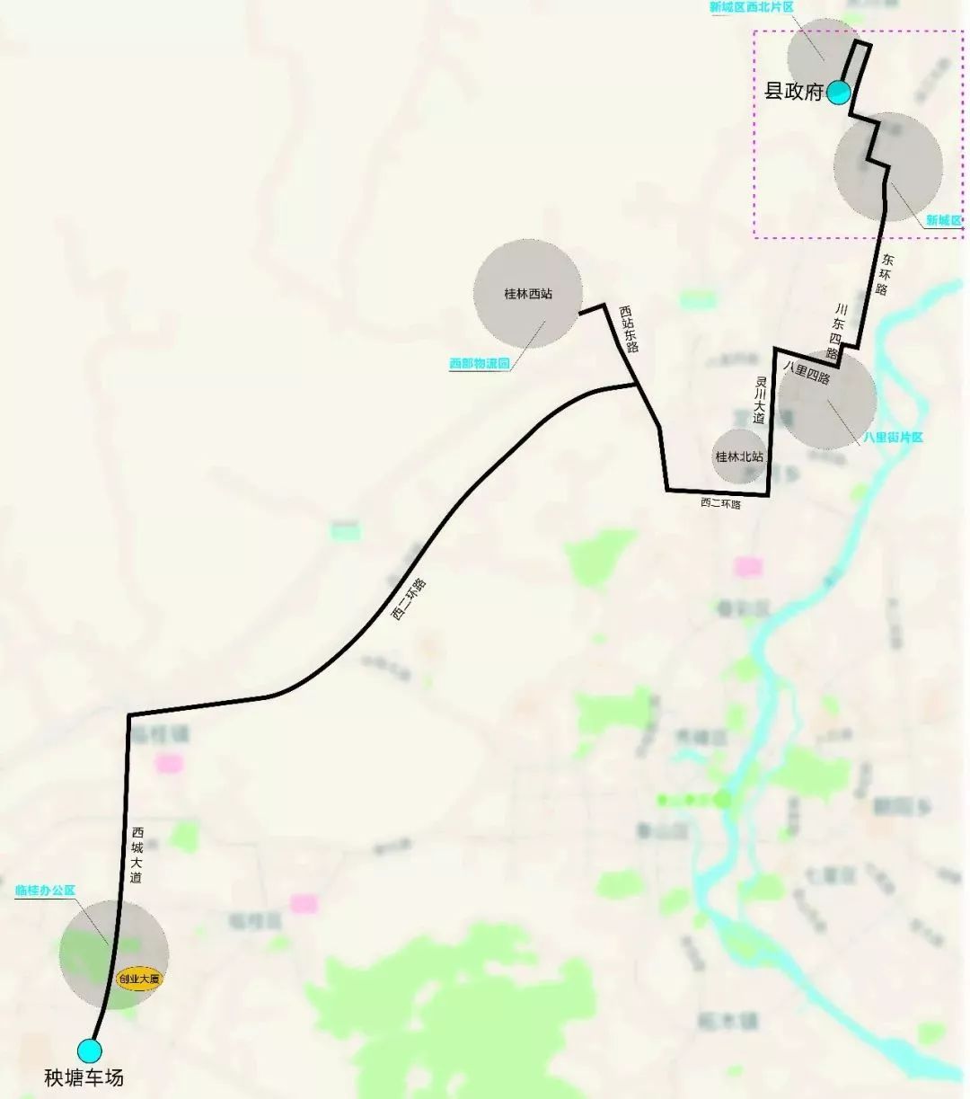 起點站為靈川縣政府,終點站為公交秧塘臨時車場.