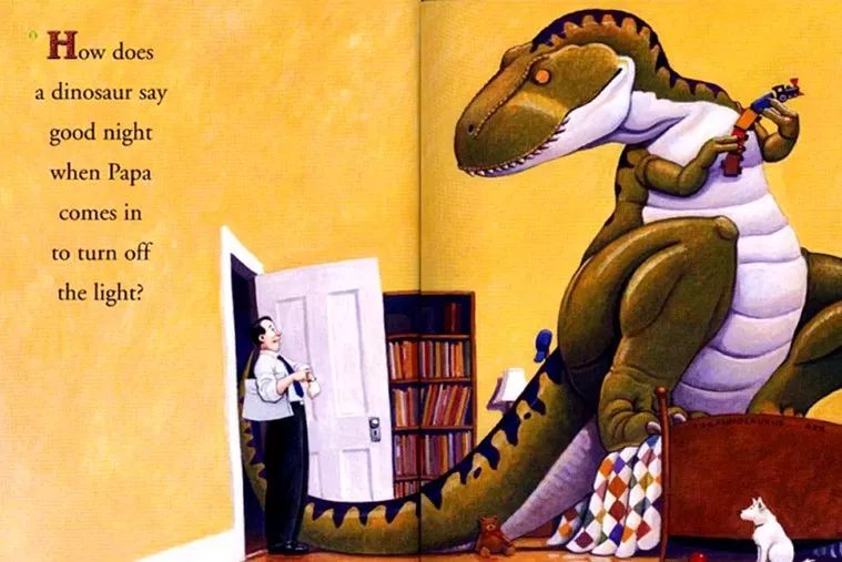 how does a dinosaur say good night when papa comes in to turn