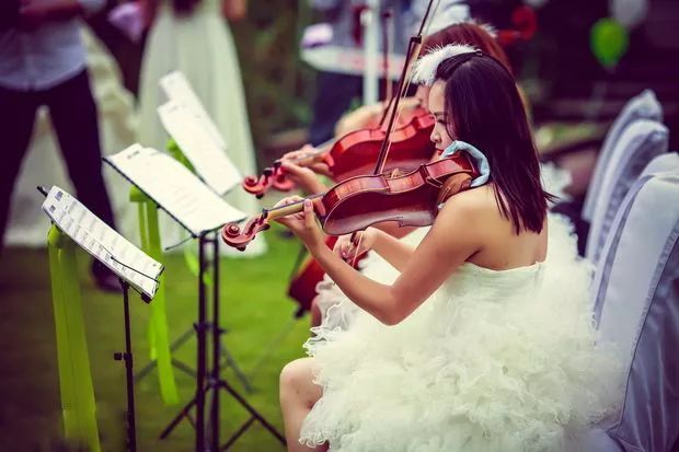 像提琴四重奏或是爵士乐队都比较适合户外婚礼的现场演奏