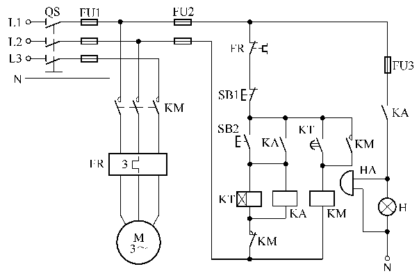 啟停電路帶有起動熔絲的起動電路僅用一個行程開關實現自動往返控制