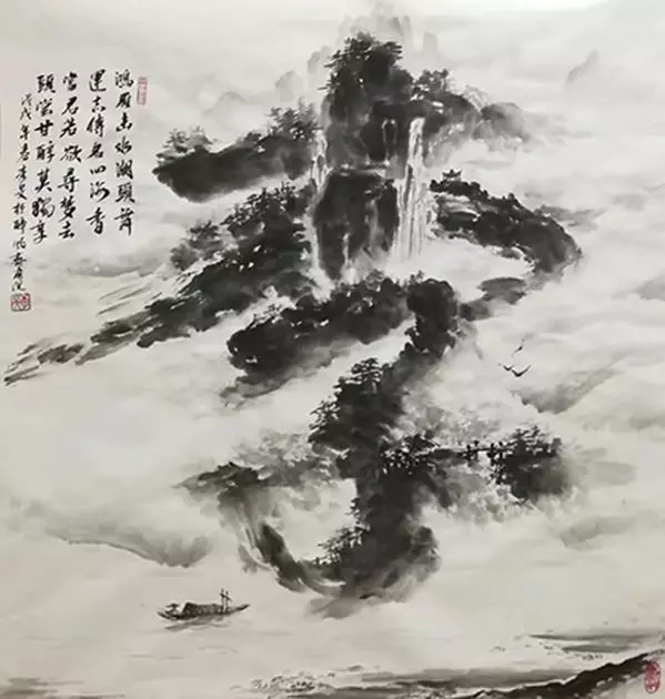 姓氏山水画家李旻作品