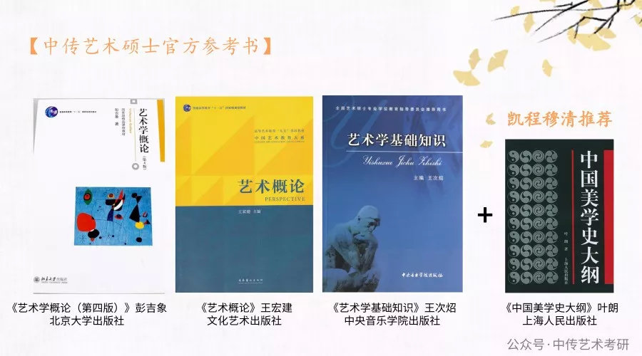 專業課參考書:王次炤《藝術學基礎知識》,彭吉象《藝術學概論》,王次