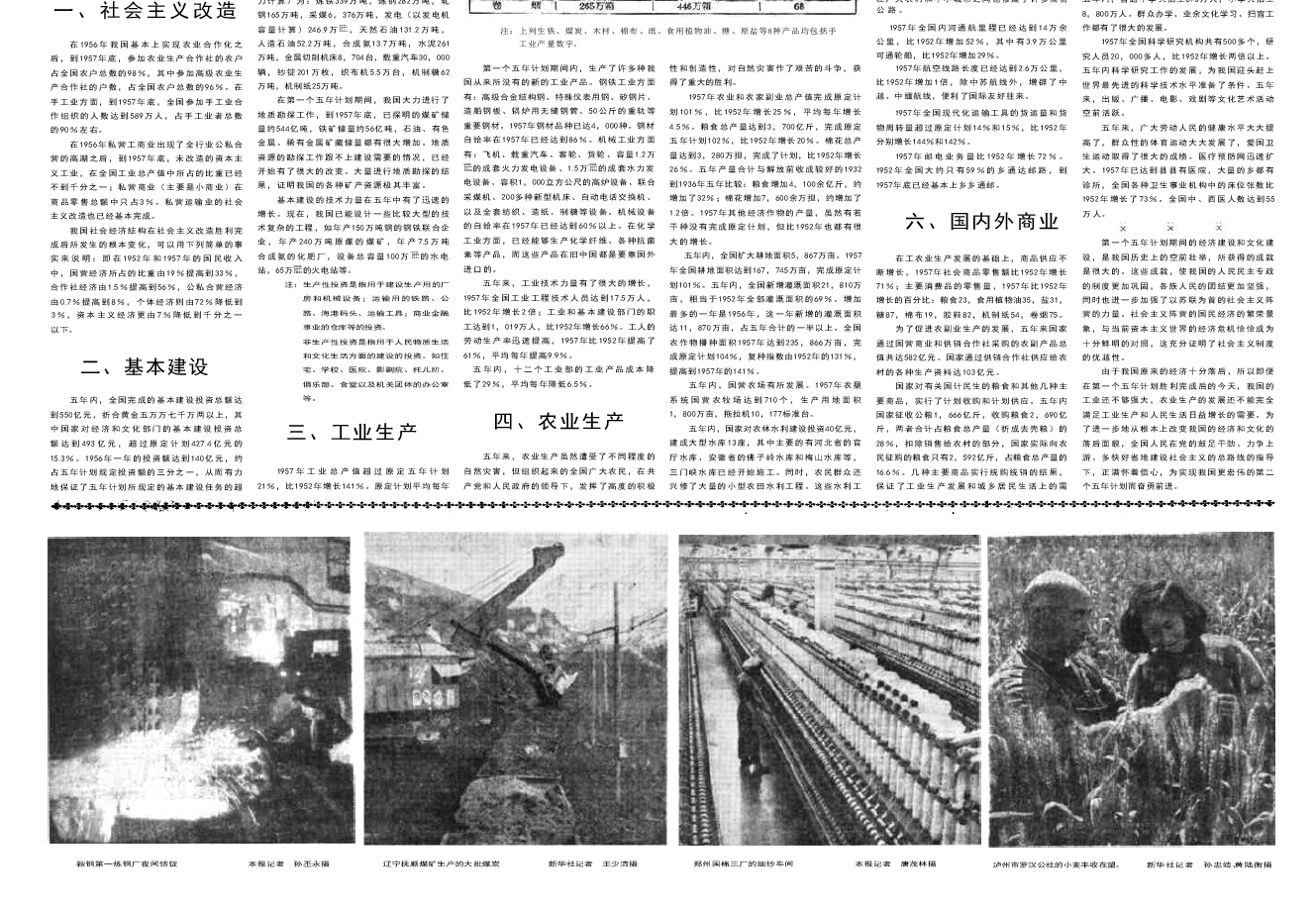 我国执行第一个五年计划成绩辉煌1959年4月14日人民日报