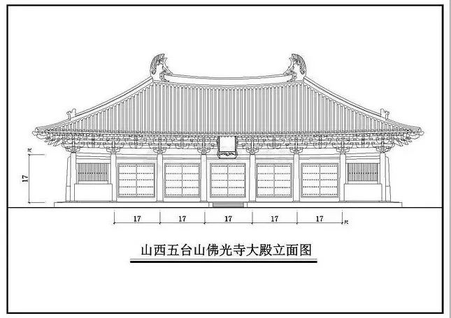 山西五台山佛光寺大殿立面图▲左:梁思成在佛光寺大殿;右:林徽因在