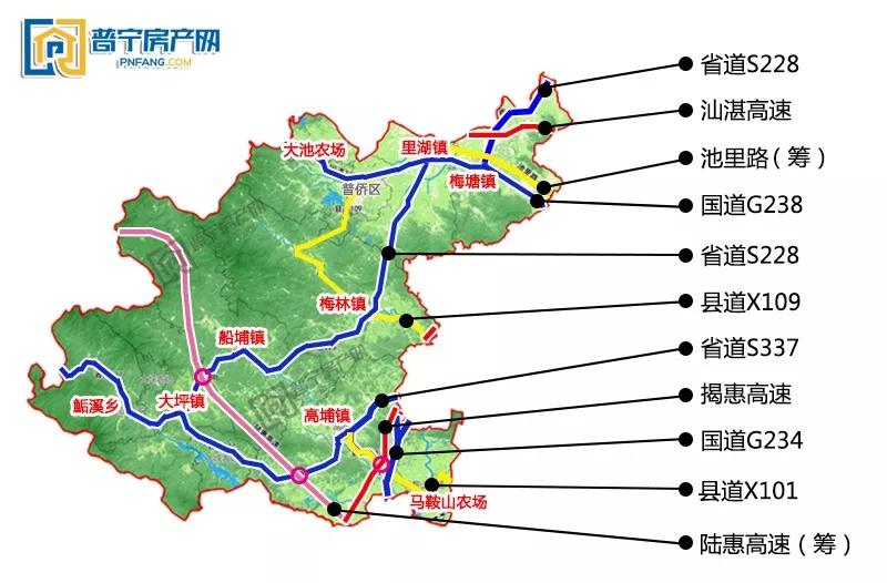 交通隨著《普寧市全域規劃(2018-2035)》的出臺,西部片區範圍包括裡湖