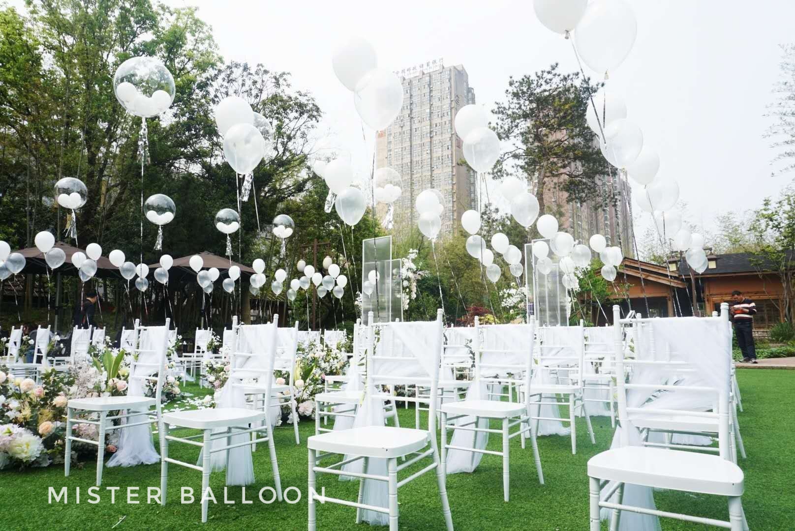 米斯特气球湘潭户外草坪婚礼派对优雅白色气球布置案例分享