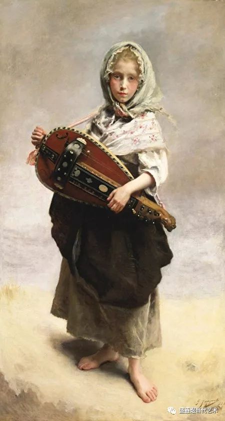 居斯塔夫·让·雅凯《游吟女孩(girl minstrel)1881年作布面油画