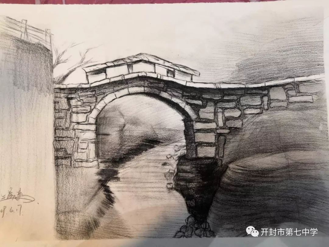 太行山桥素描画图片