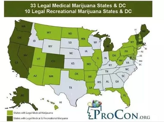 33个州和华盛顿特区实现了医用大麻合法化,上述区域的居住人口已经占