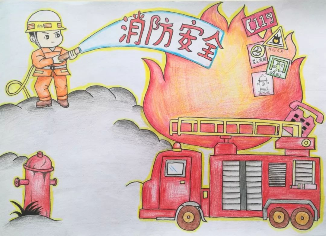 简单又漂亮的消防绘画图片