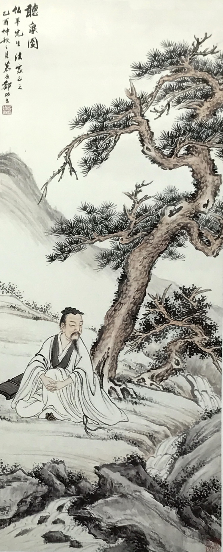 峡谷松下听泉,平湖扁舟垂钓——国画山水艺术作品