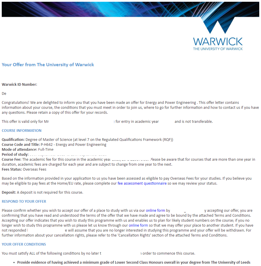 斑马博士，斑马博士留学中心，The University of Warwick， MSc Energy and Power Engineering， 华威大学，能源与动力工程硕士