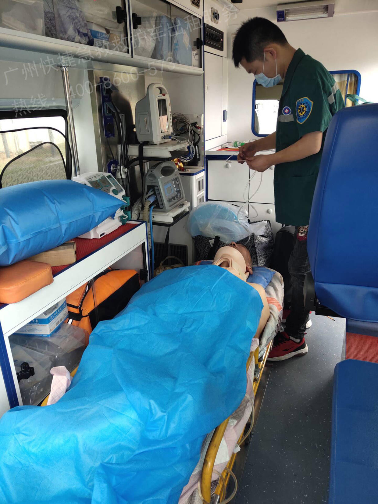 广州快捷急救为患者从三亚转院到西安提供救护车出租服务_病人