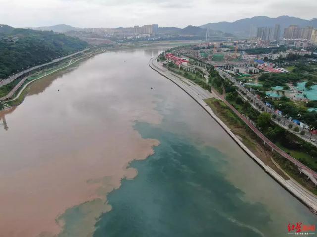 宜宾长江暴雨后现"金岷分明"奇观_金沙江