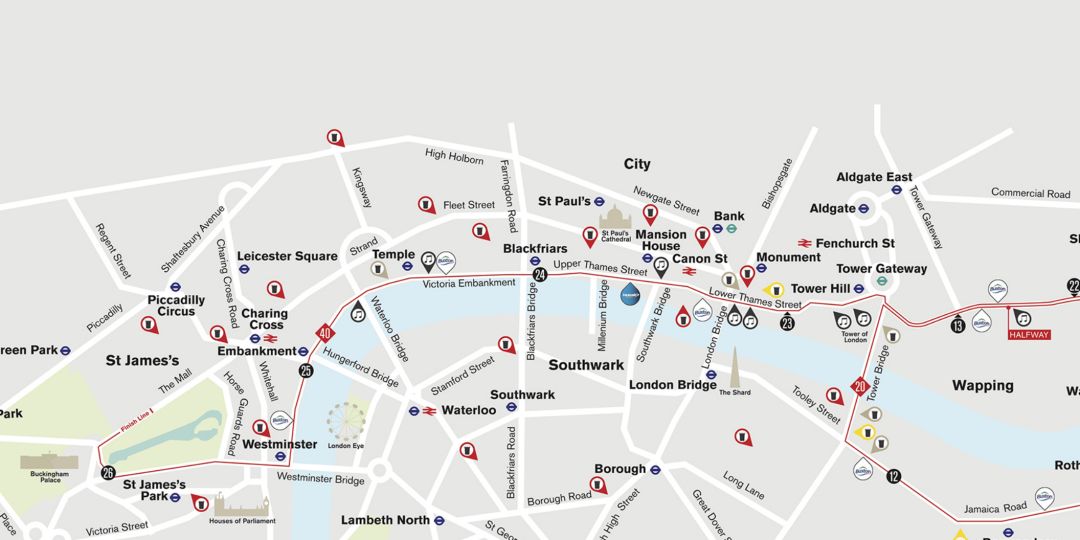 本初子午线的所在地,赛道沿途经过英国具地标性的建筑-塔桥,伦敦塔