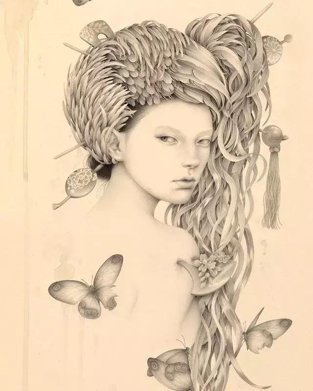 我只服她 ,16岁自学画画,创作了一系列铅笔精微素描_作品