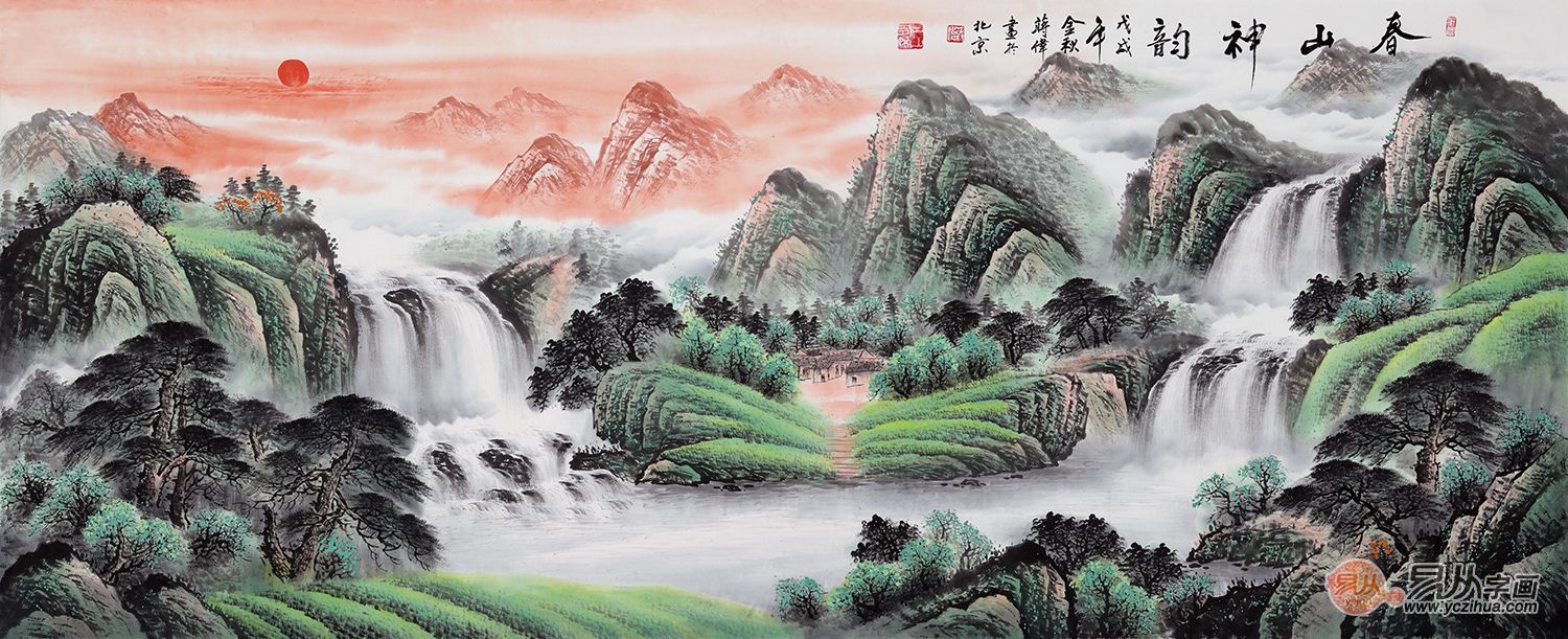聚财纳福----聚宝盆山水《春山神韵》一帆风顺,蒋伟的此幅写意山水画