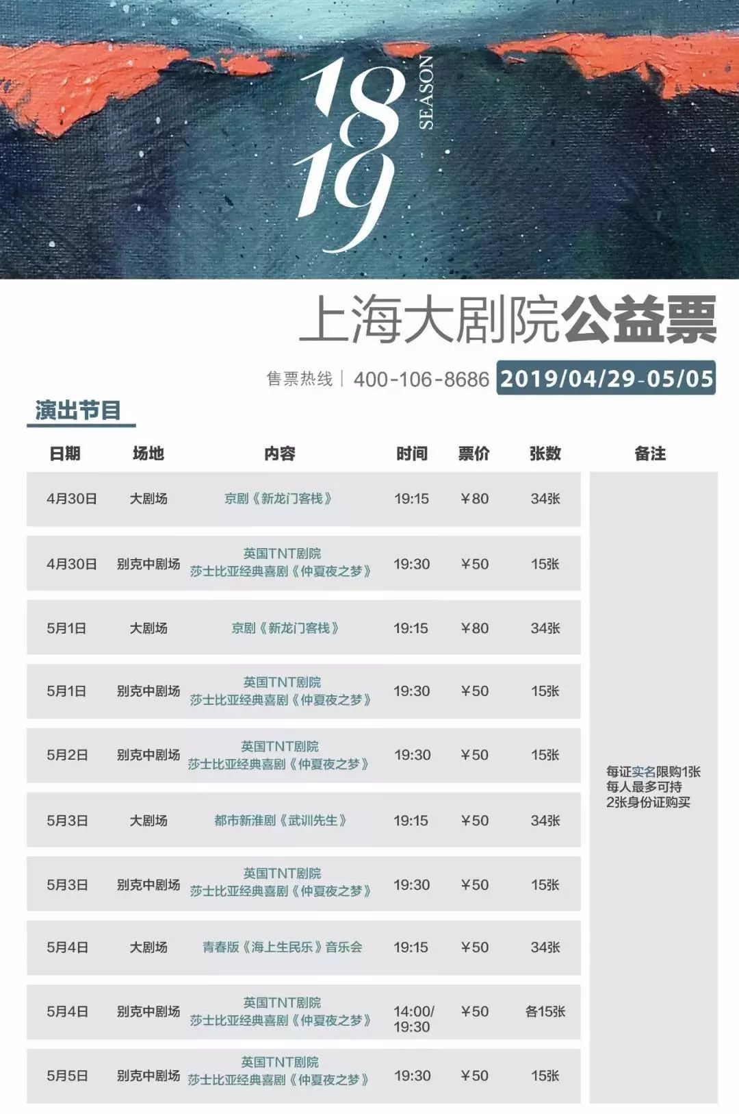 【惠民】最低票价50元!上海大剧院4场演出公益票即将发售