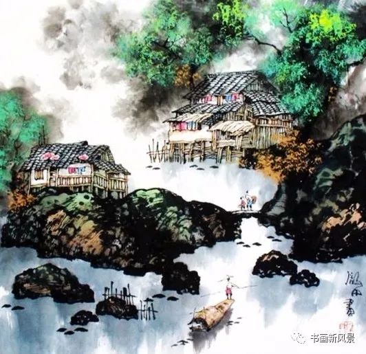 欣赏广西柳州画家谭微中的水乡彩墨风情画,让人感觉仿佛进入了世外