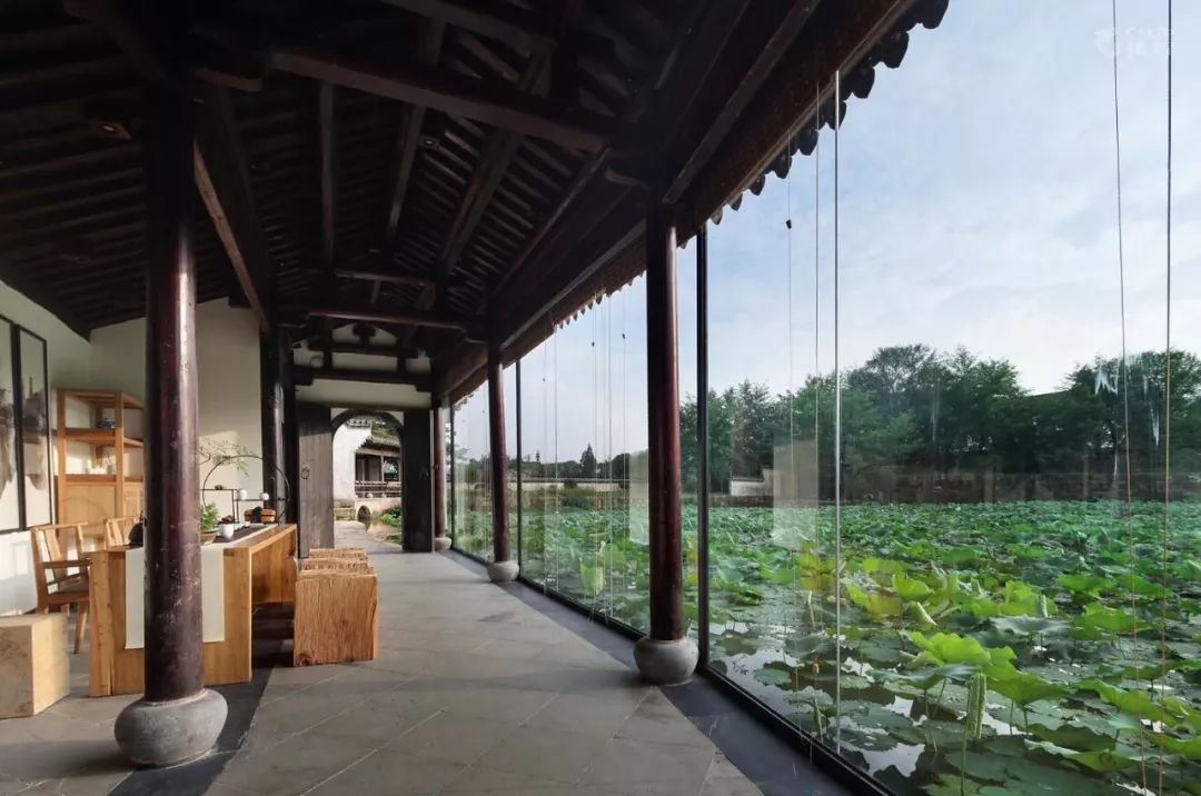 澍德堂共16间客房,其中14间面朝荷塘.