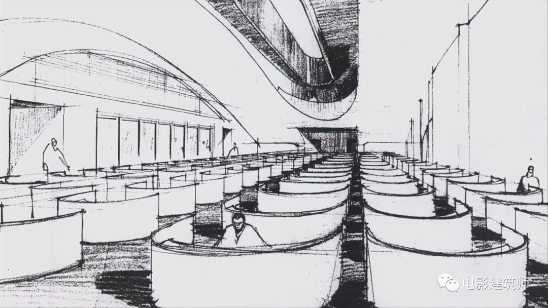 摄影棚中室内场景设计草图,该场景为电脑室电脑室,gattaca公司入口