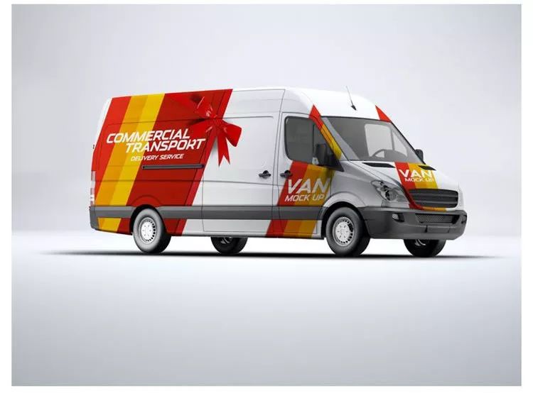 255.小汽车面包车涂装车体车身广告vi贴图样机效果图 psd模板素材