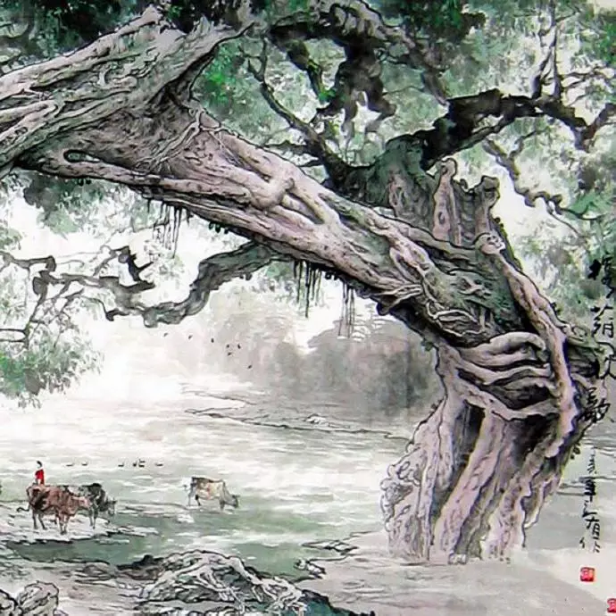 张立有画家《钟情表现苍榕与古寨》