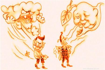 "南风效应"讲的是北风和南风比威力,看谁能把行人身上的大衣脱掉:北风