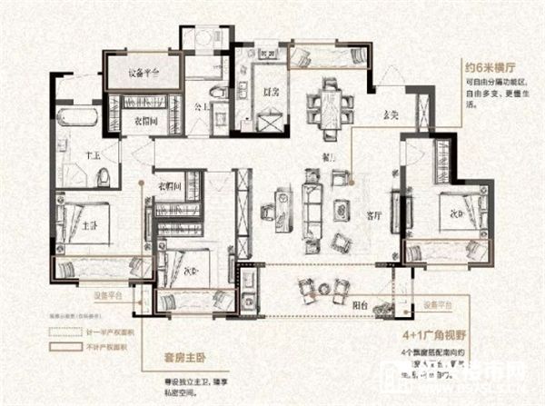 新城悦隽公馆建面约139㎡户型点评:四开间朝南的宽house 承载家人的