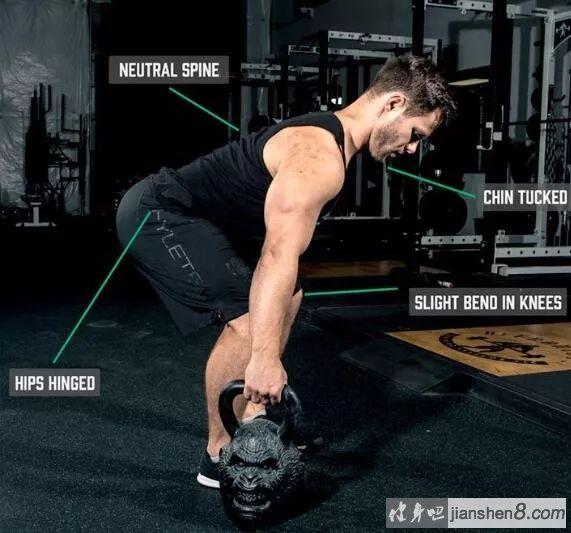 单手硬拉:单手抓握杠铃或哑铃,单边进行硬拉的动作!