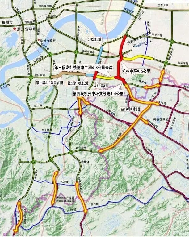 杭州中環及彩虹快速路線位圖