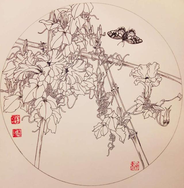钢笔花卉白描达人叶志军先生的钢笔画分享