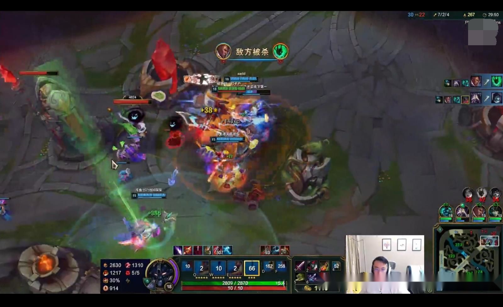 在击杀了敌方锤石后,大招时间完成了刷新.