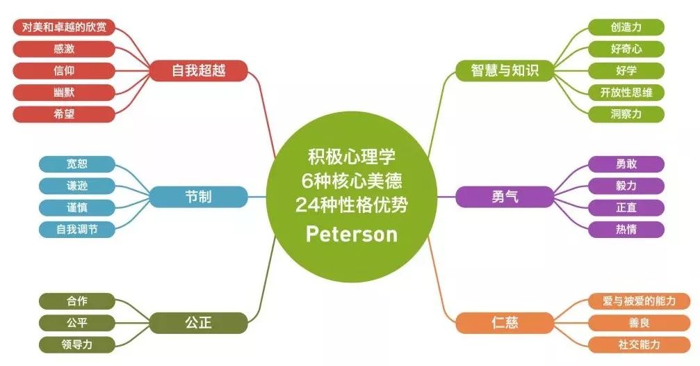 积极心理学家peterson领导的课题组梳理了几乎所有人类重要的文化典籍